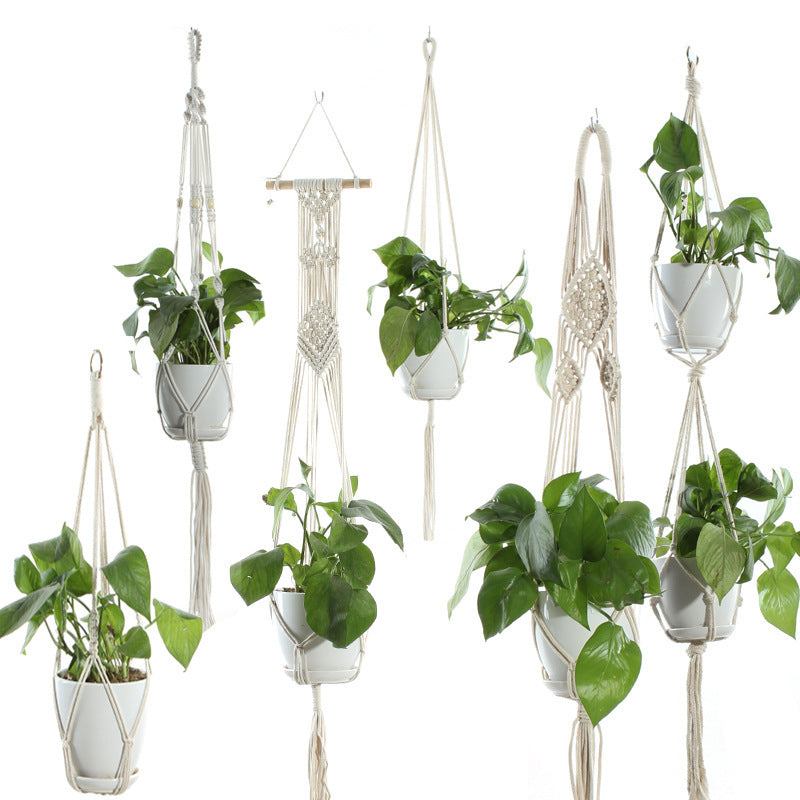 Flower Pot Net Bag Beige Cotton Rope Indoor Plant Hanger Hanging