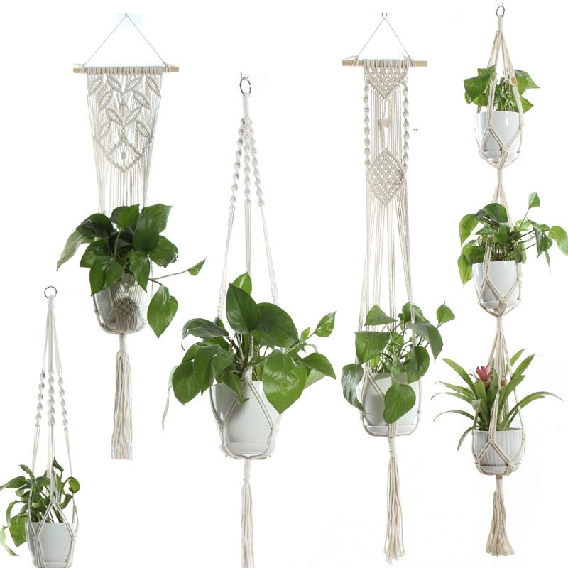 Flower Pot Net Bag Beige Cotton Rope Indoor Plant Hanger Hanging